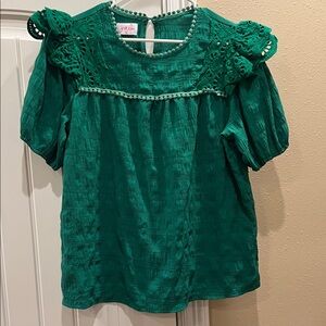 Green Lace Trim Blouse